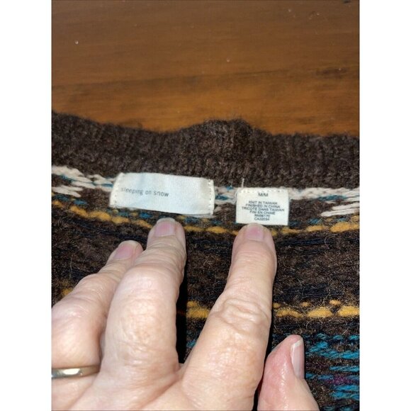 Anthropologie | Sleeping On Snow Brown Aztec Open Front Waterfall Cardigan M - Picture 6 of 7